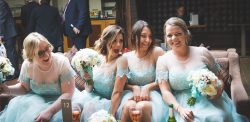 Bridesmaids having fun. Horwood House Hotel, Buckinghamshire