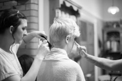 Serious hair and make up during the prep