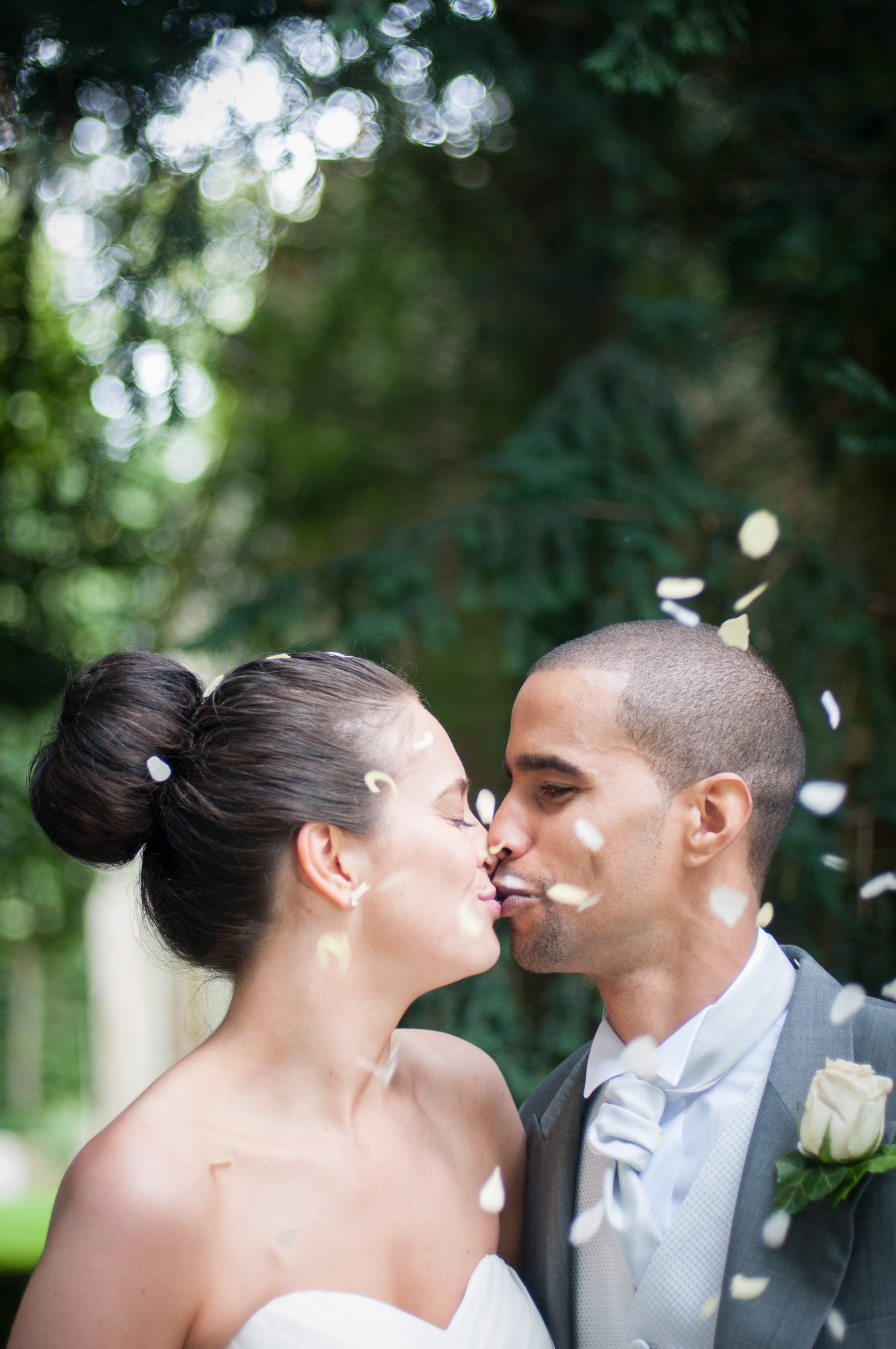 Private confetti shot with bride and groom