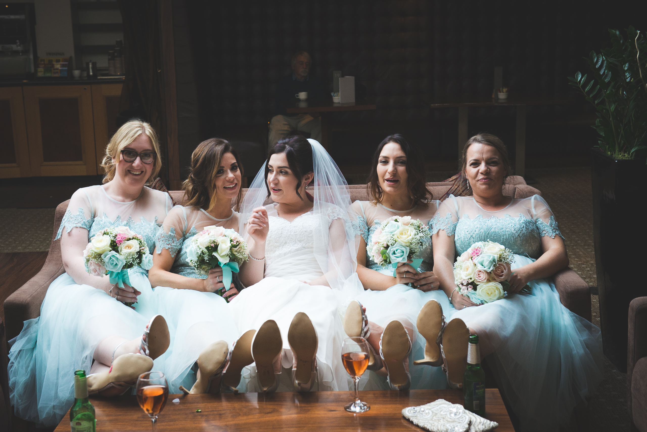 Bridesmaids, Bride, shoes, putting your feet up