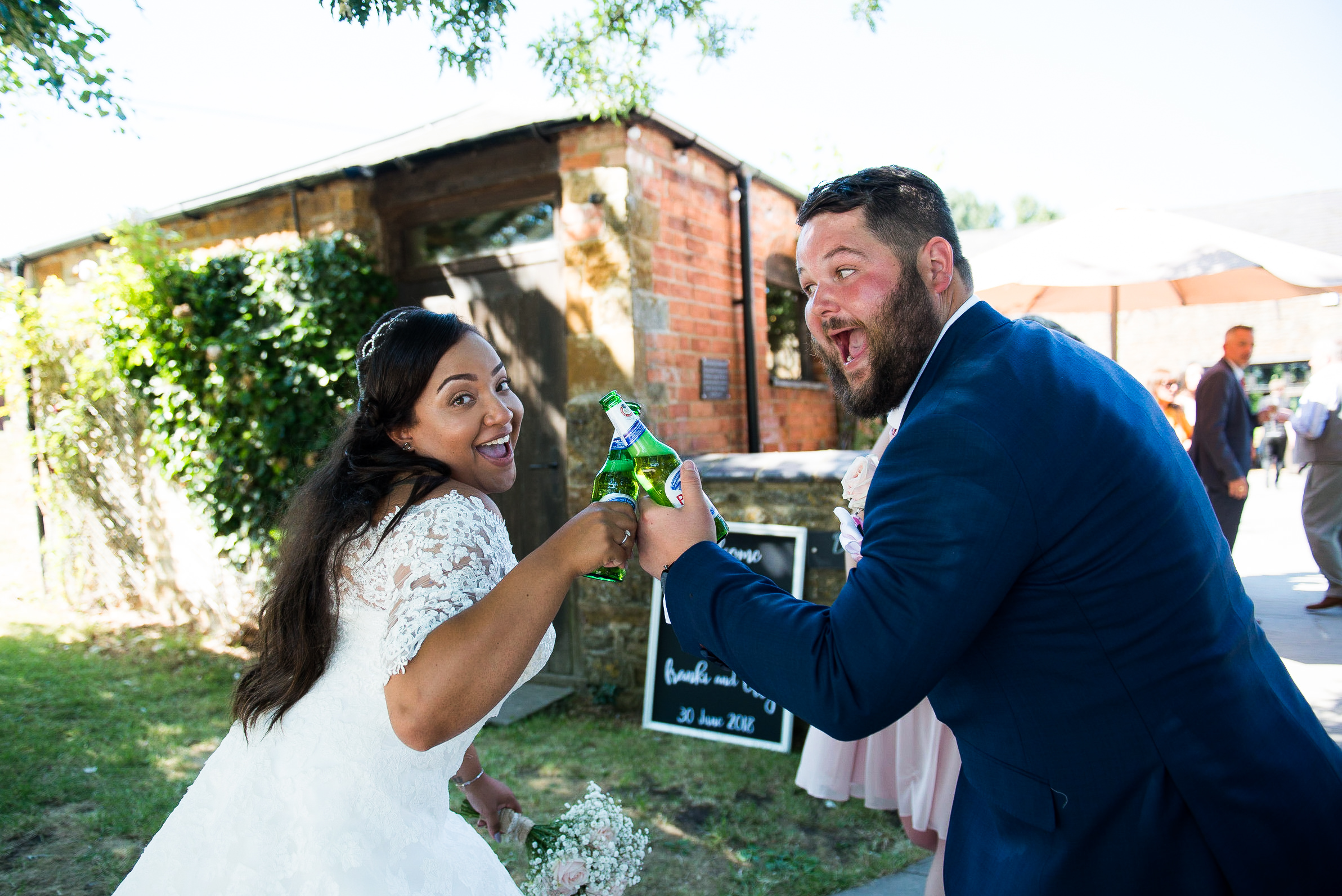 Bride and Groom with beer