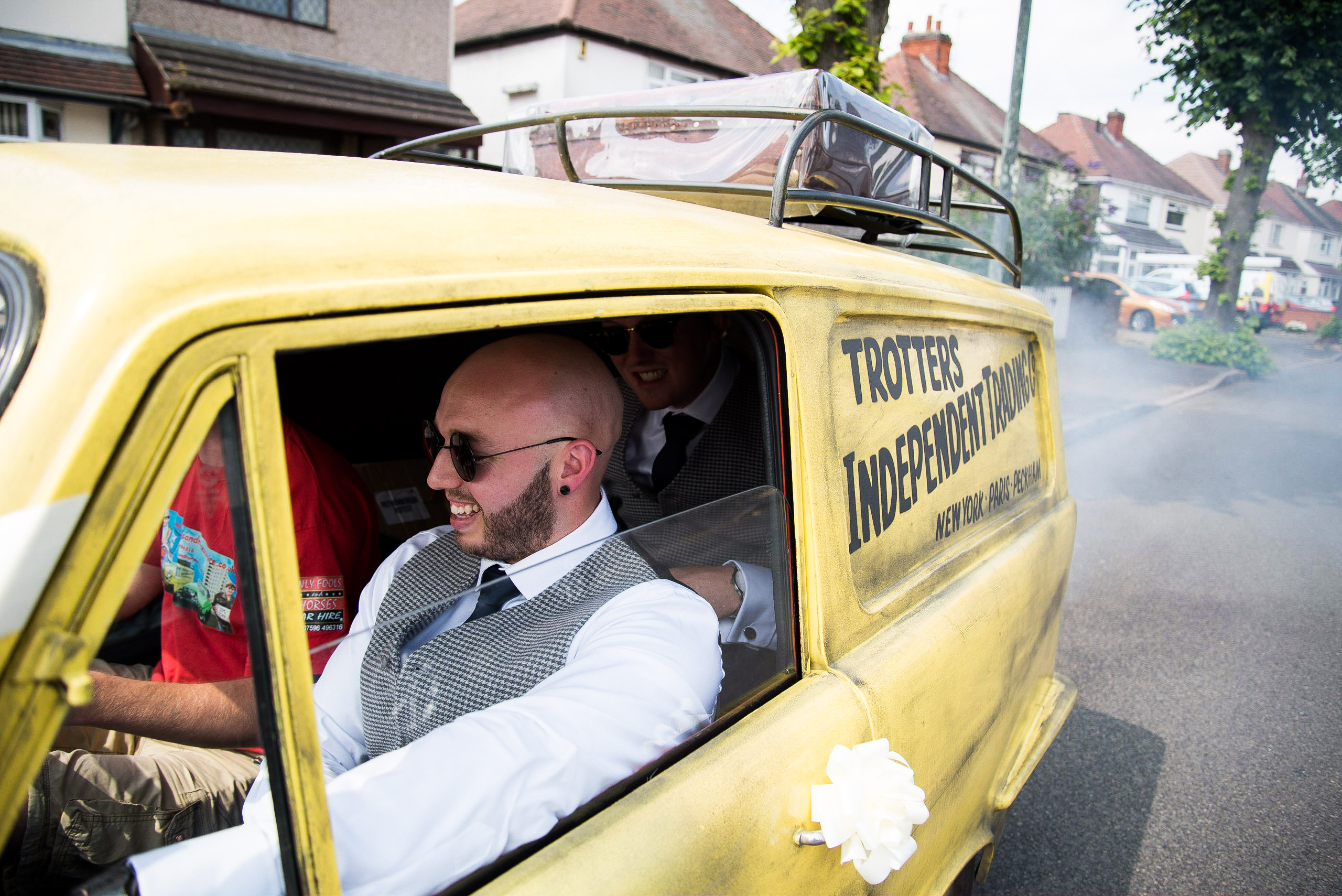Groom is surprised with an Only fools and Horses Car for the wedding