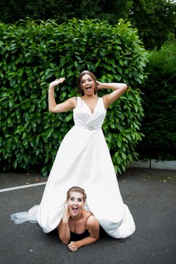 Bride and bridesmaid fun
