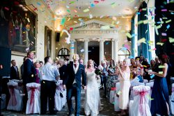 Walking down the aisle with confetti cannons, woburn sculpture gallery
