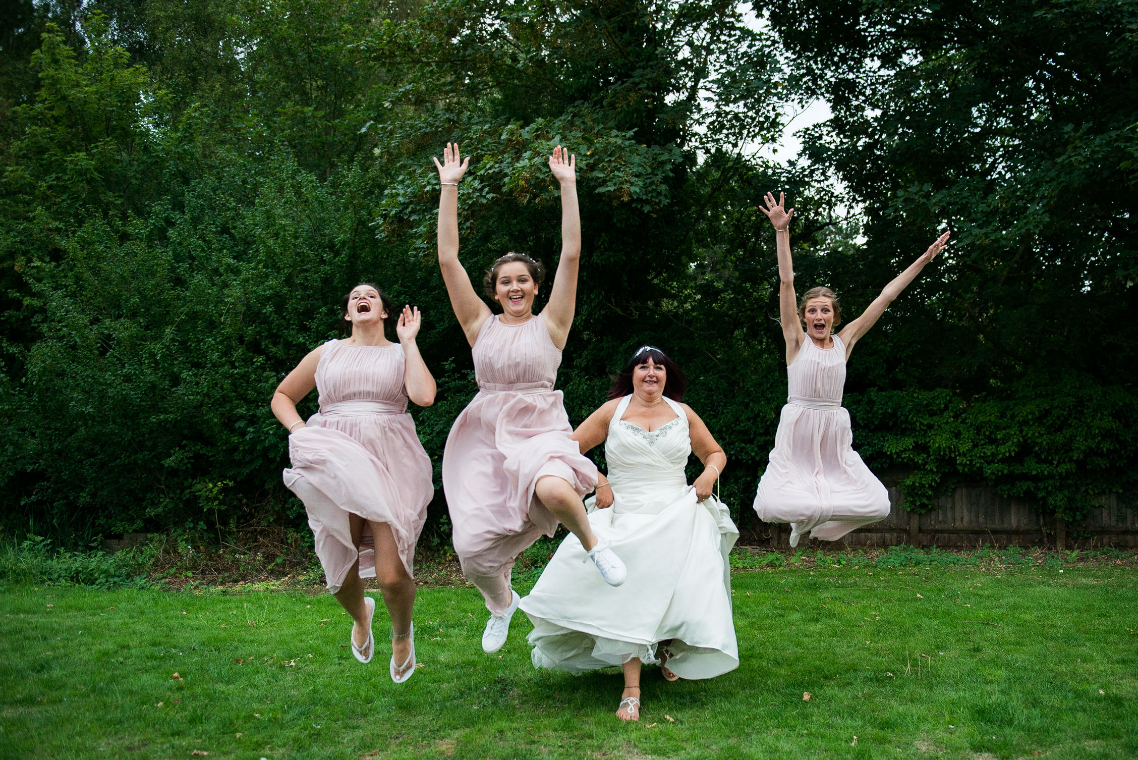 Jumping bridal party