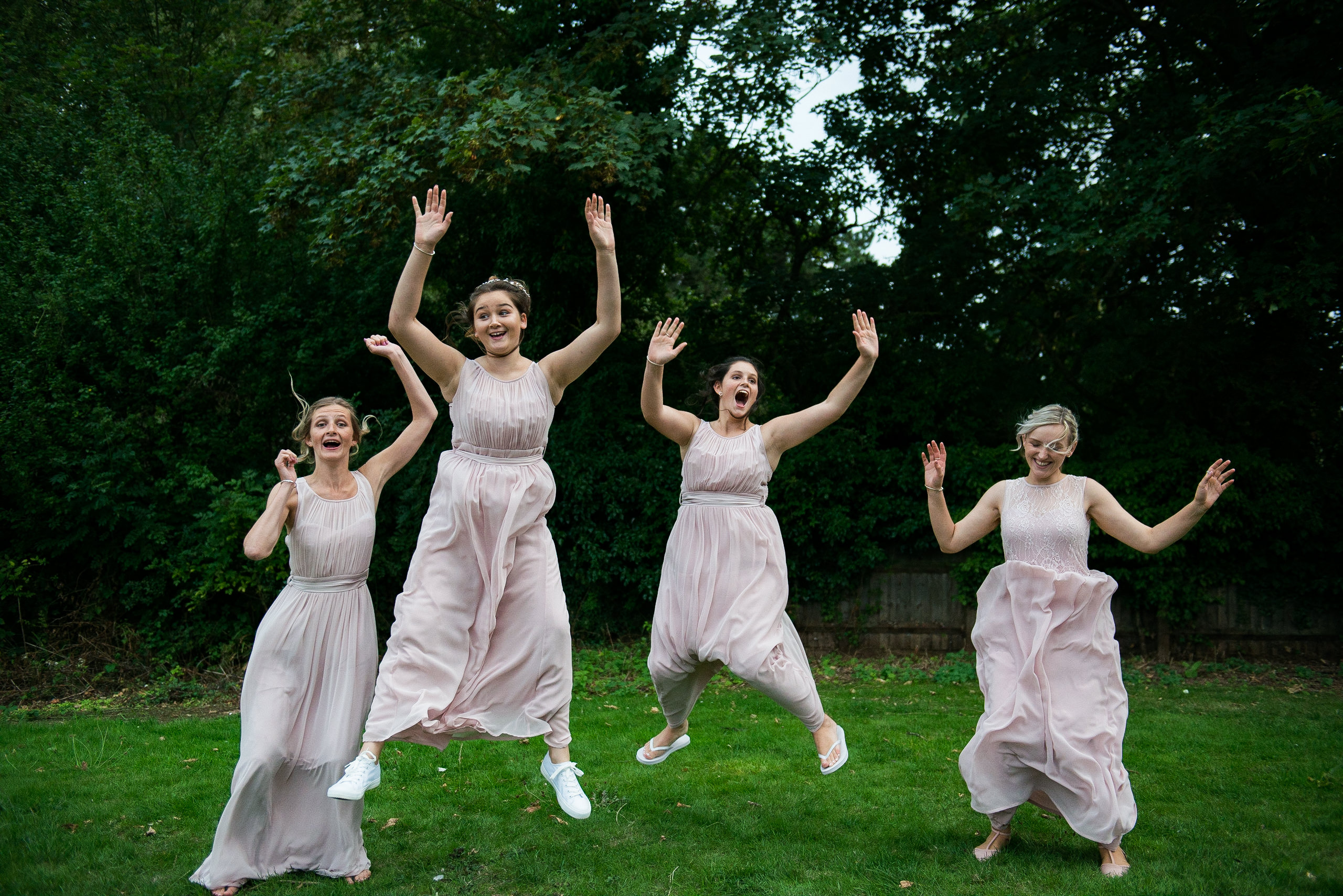 Jumping bridal party